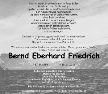 Traueranzeige von Bernd Eberhard Friedrich von lausitzer_rundschau