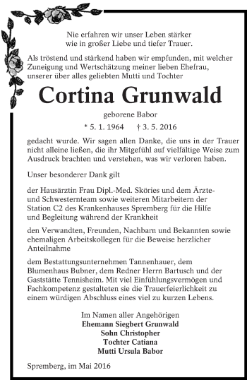 Traueranzeige von Cortina  Grunwald von lausitzer_rundschau