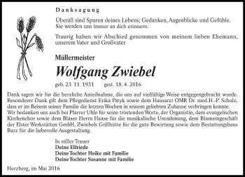 Traueranzeige von Wolfgnag Zwiebel von lausitzer_rundschau