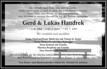 Traueranzeige von Gerd und Lukas Handrek von lausitzer_rundschau