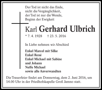 Traueranzeige von Karl Gerhard Ulrich von lausitzer_rundschau