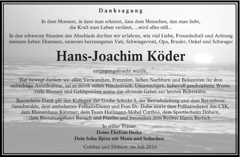 Traueranzeige für Hans-Joachim Köder vom 02.07.2016 aus lausitzer_rundschau
