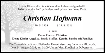 Traueranzeige von Christian Hofmann von lausitzer_rundschau