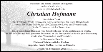 Traueranzeige von Christian Hofmann von lausitzer_rundschau