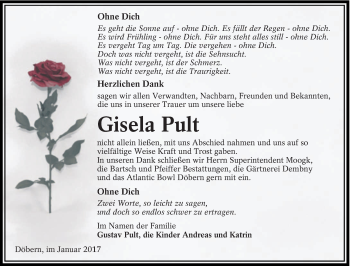 Traueranzeige von Gisela Pult von lausitzer_rundschau