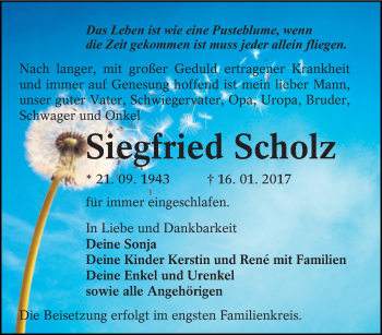 Traueranzeige von Siegfried Scholz von lausitzer_rundschau