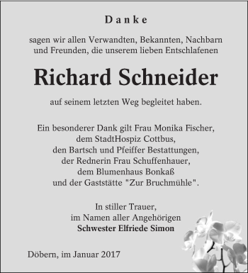 Traueranzeige von Richard Schneider von lausitzer_rundschau