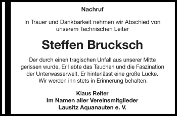 Traueranzeige von Steffen Brucksch von lausitzer_rundschau