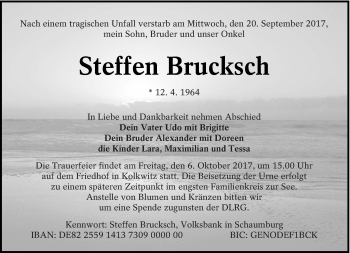 Traueranzeige von Steffen Brucksch von lausitzer_rundschau