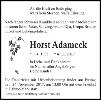 Traueranzeige von Horst Adameck von lausitzer_rundschau