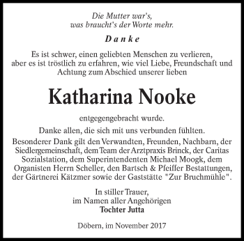 Traueranzeige von Katharina Nooke von lausitzer_rundschau