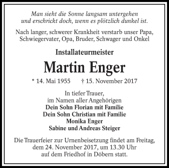 Traueranzeige von Martin Enger von lausitzer_rundschau