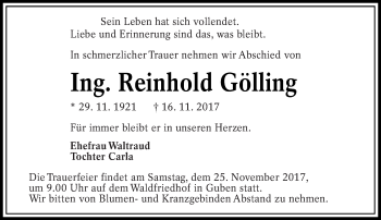 Traueranzeige von Reinhold Gölling von lausitzer_rundschau