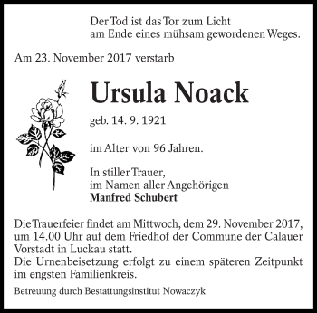 Traueranzeige von Ursula Noack von lausitzer_rundschau