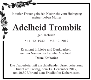 Traueranzeige von Adelheid Trombik von lausitzer_rundschau