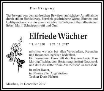 Traueranzeige von Elfriede Wächter von lausitzer_rundschau