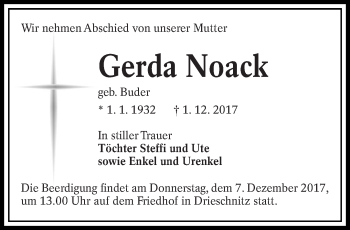 Traueranzeige von Gerda Noack von lausitzer_rundschau