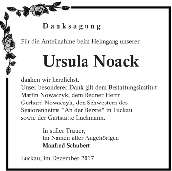 Traueranzeige von Ursula Noack von lausitzer_rundschau