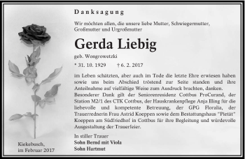 Traueranzeige von Gerda Liebig von lausitzer_rundschau