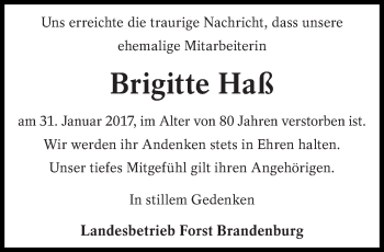 Traueranzeige von Brigitte Haß von lausitzer_rundschau