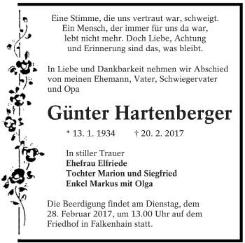 Traueranzeige von Günter Hartenberger von lausitzer_rundschau