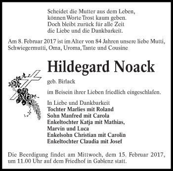 Traueranzeige von Hildegard Noack von lausitzer_rundschau