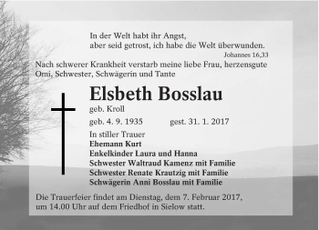 Traueranzeige von Elsbeth Bosslau von lausitzer_rundschau