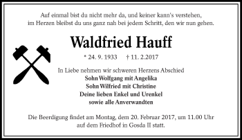 Traueranzeige von Waldfried Hauff von lausitzer_rundschau