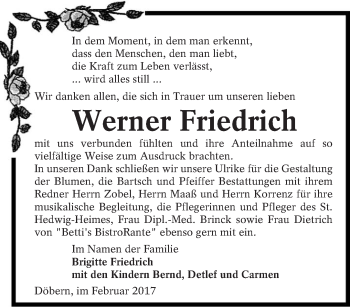 Traueranzeige von Werner Friedrich von lausitzer_rundschau