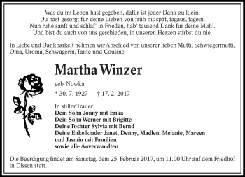 Traueranzeige von Martha Winzer von lausitzer_rundschau