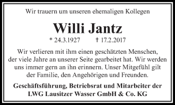 Traueranzeige von Willi Jantz von lausitzer_rundschau
