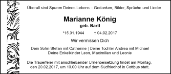 Traueranzeige von Marianne König von lausitzer_rundschau