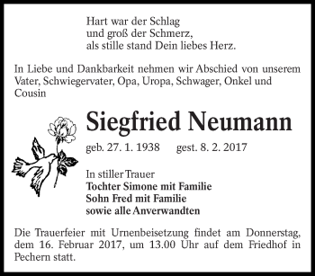 Traueranzeige von Siegfried Neumann von lausitzer_rundschau