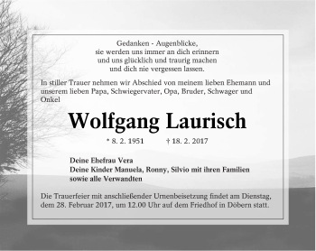 Traueranzeige von Wolfgang Laurisch von lausitzer_rundschau