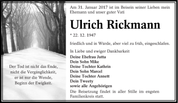 Traueranzeige von Ulrich Rickmann von lausitzer_rundschau
