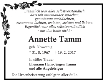 Traueranzeige von Annette Tamm von lausitzer_rundschau