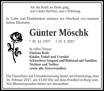 Traueranzeige von Günter Möschk von lausitzer_rundschau