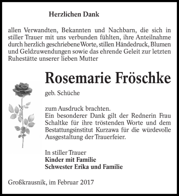 Traueranzeige von Rosemarie Fröschke von lausitzer_rundschau