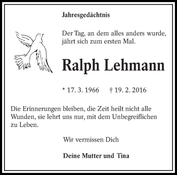 Traueranzeige von Ralph Lehmann von lausitzer_rundschau