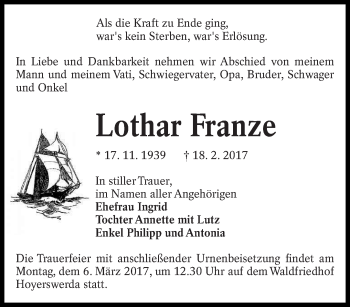Traueranzeige von Lothar Franze von lausitzer_rundschau