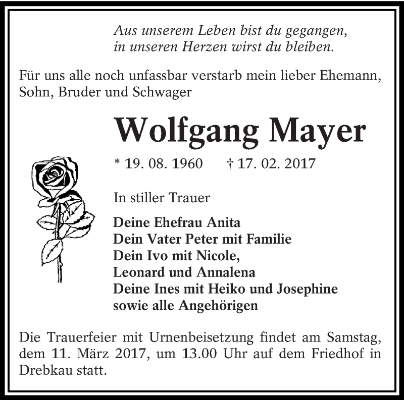  Traueranzeige für Wolfgang Mayer vom 25.02.2017 aus lausitzer_rundschau