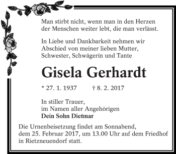 Traueranzeige von Gisela Gerhard von lausitzer_rundschau
