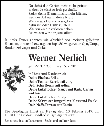 Traueranzeige von Werner Nerlich von lausitzer_rundschau