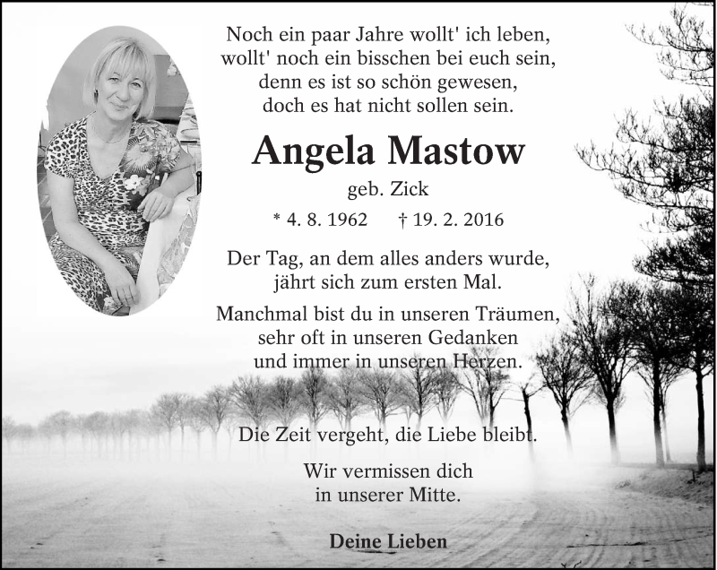  Traueranzeige für Angela Mastow vom 18.02.2017 aus lausitzer_rundschau