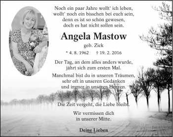 Traueranzeige von Angela Mastow von lausitzer_rundschau