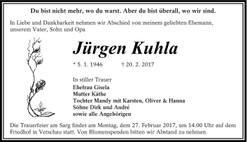 Traueranzeige von Jürgen Kuhla von lausitzer_rundschau