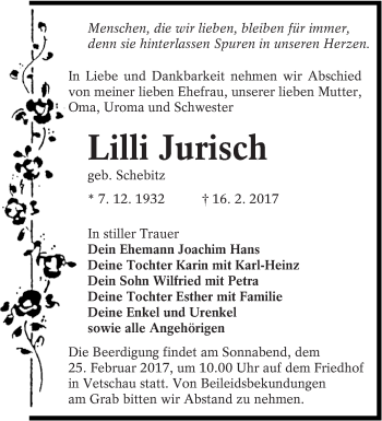 Traueranzeige von Lilli Jurisch von lausitzer_rundschau