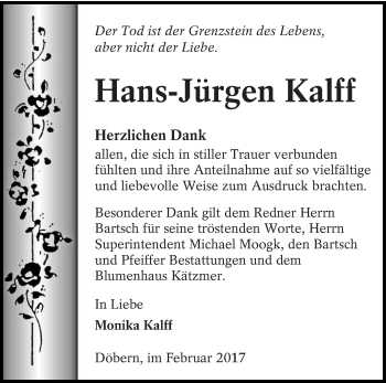 Traueranzeige von Hans-Jürgen Kalff von lausitzer_rundschau