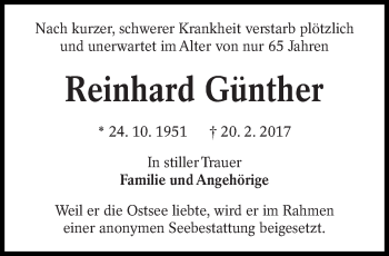 Traueranzeige von Reinhard Günther von lausitzer_rundschau