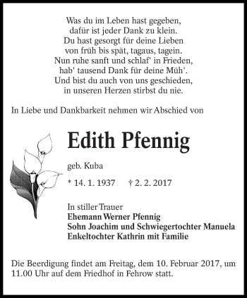 Traueranzeige von Edith Pfennig von lausitzer_rundschau